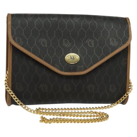 DIOR Honeycomb Canvas Chain Shoulder Bag Pvc Black Gold - Picture 1 of 12